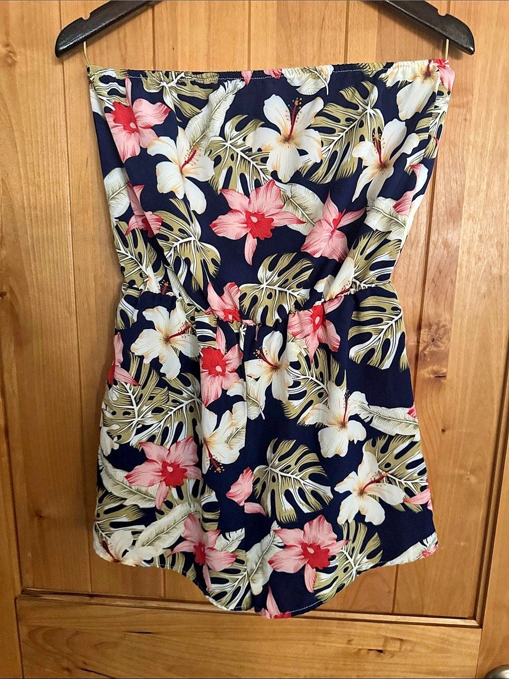 Floral Strapless Mini Romper in Blue & Pink Like New